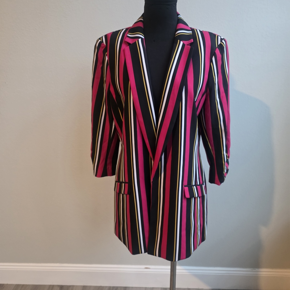 Striped Women's Blazer - Pink, Black, White